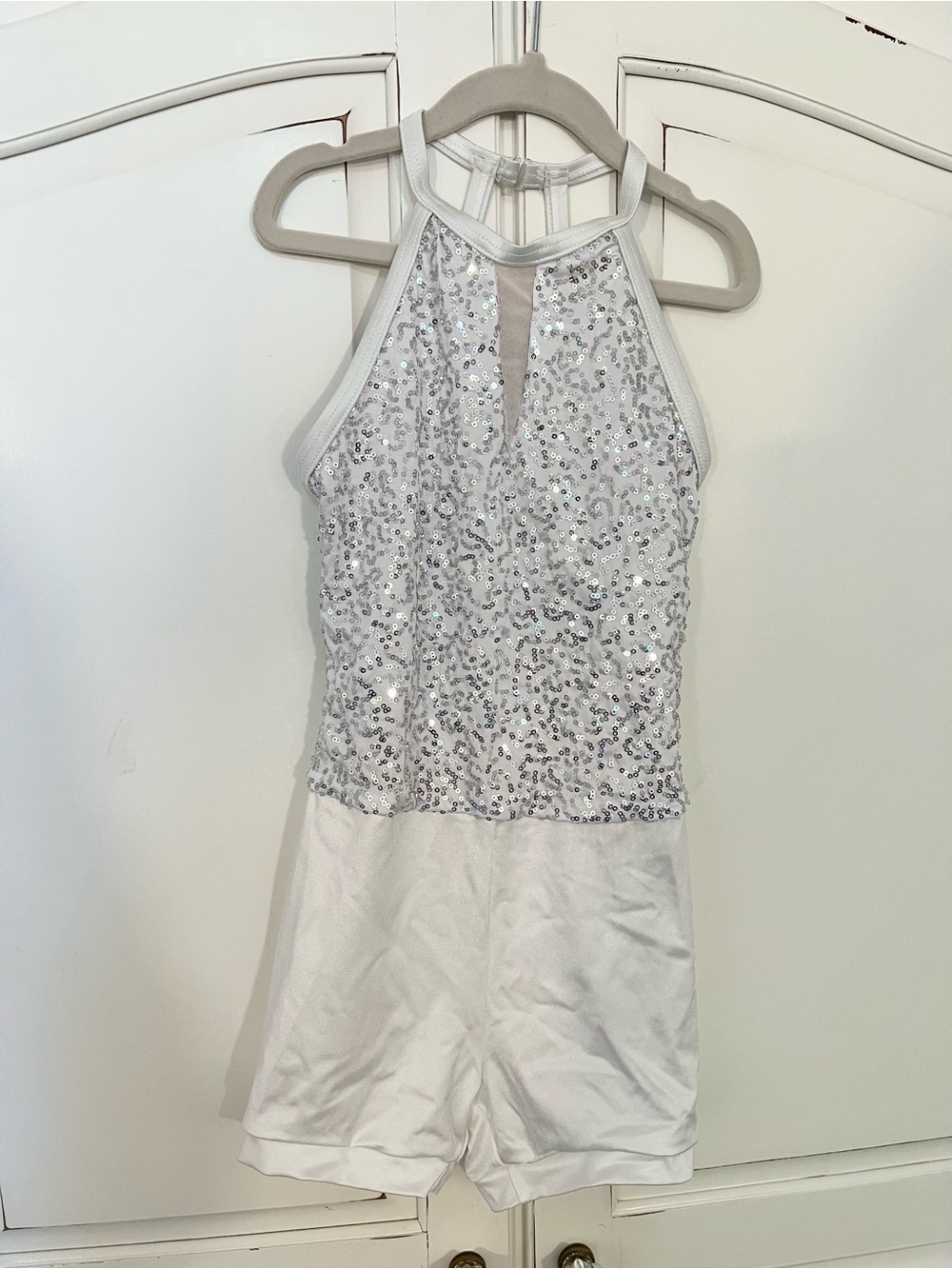 Weissman White Sequin Halter Dance Costume